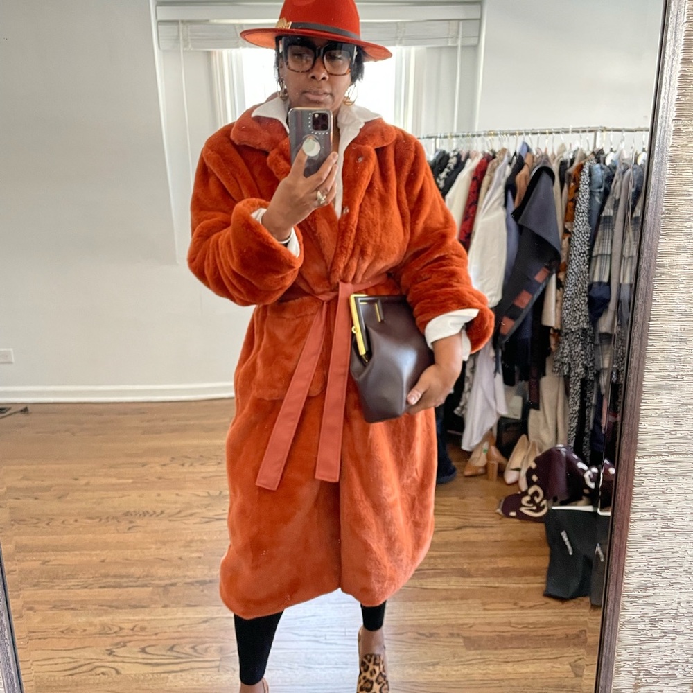 Rust color Faux fur oversized coat size 10